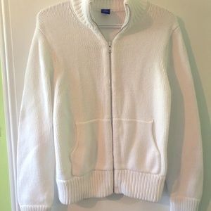 White cotton GAP front zippered sweater.